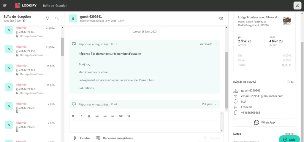 Messagerie centralisée Lodgify
